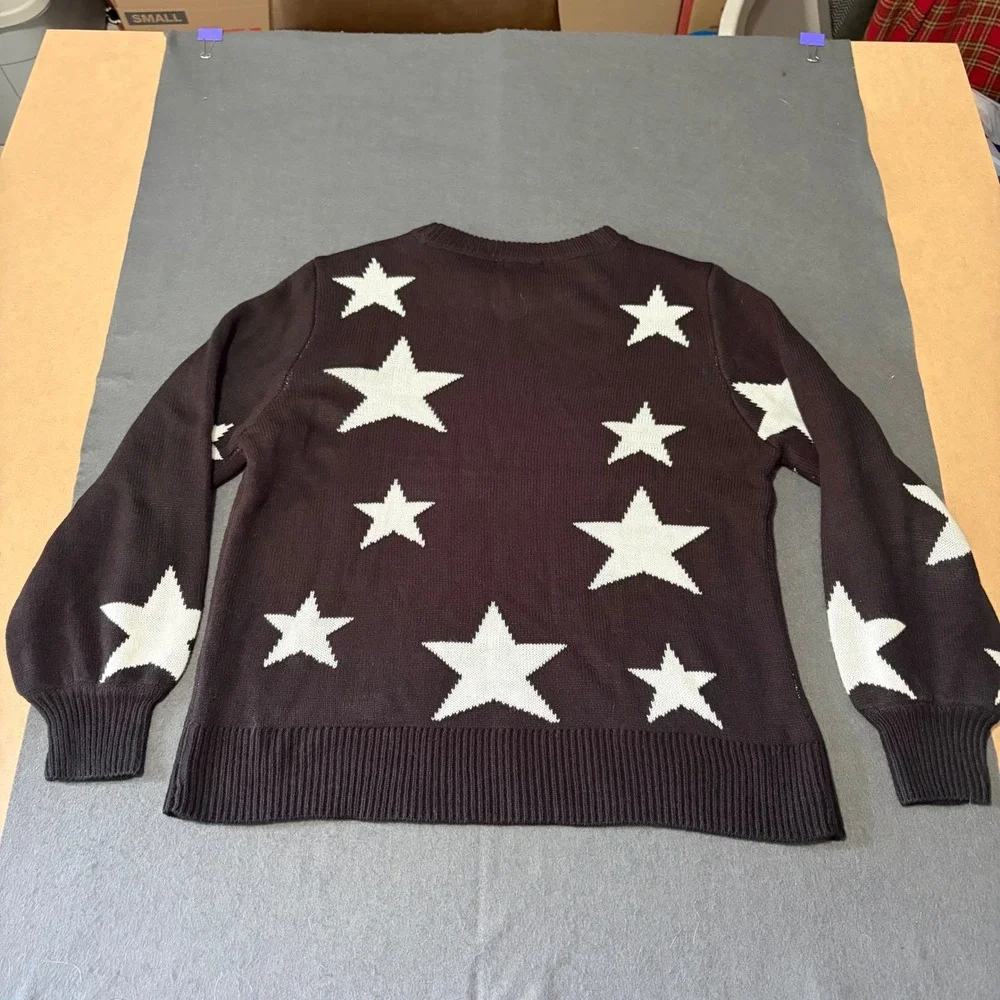 LTX Sportswear Star Knit Sweater Men XL Black Streetwear Avant Garde Tacky